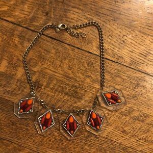 Red, Orange and Clear J Crew Statement Necklace